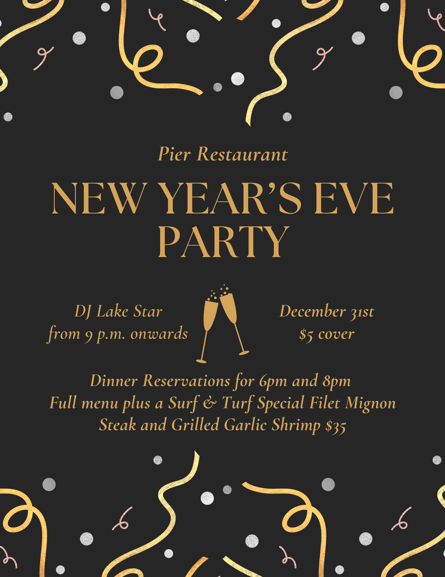 New Year’s Eve Party at The Pier – Dinner, Music & Celebration!