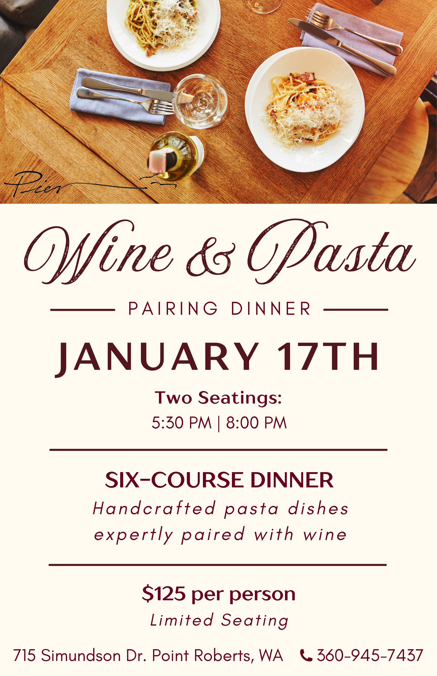 Wine & Pasta Pairing Dinner – Six-Course Experience | January 17